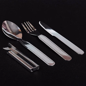 Portable Camping Cutlery Set - Stainless Steel Foldable Tableware for Outdoor Picnic