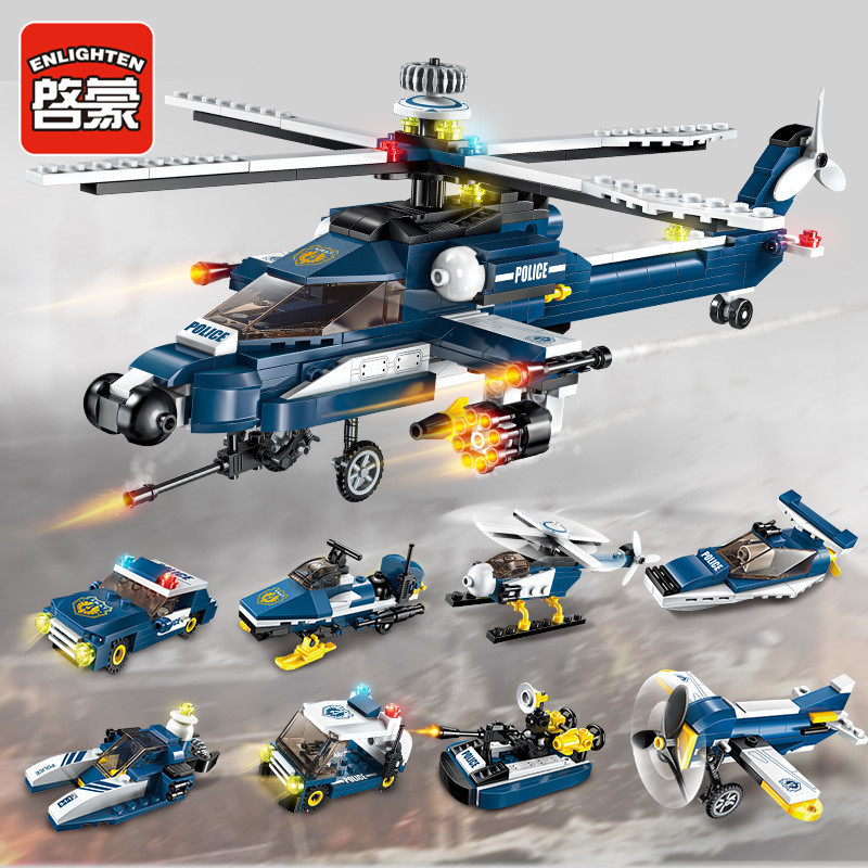 Enlightenment 1801-05 Storm Armed Helicopter 8-in-1 Building Block Toy Compatible with Lego for Boys