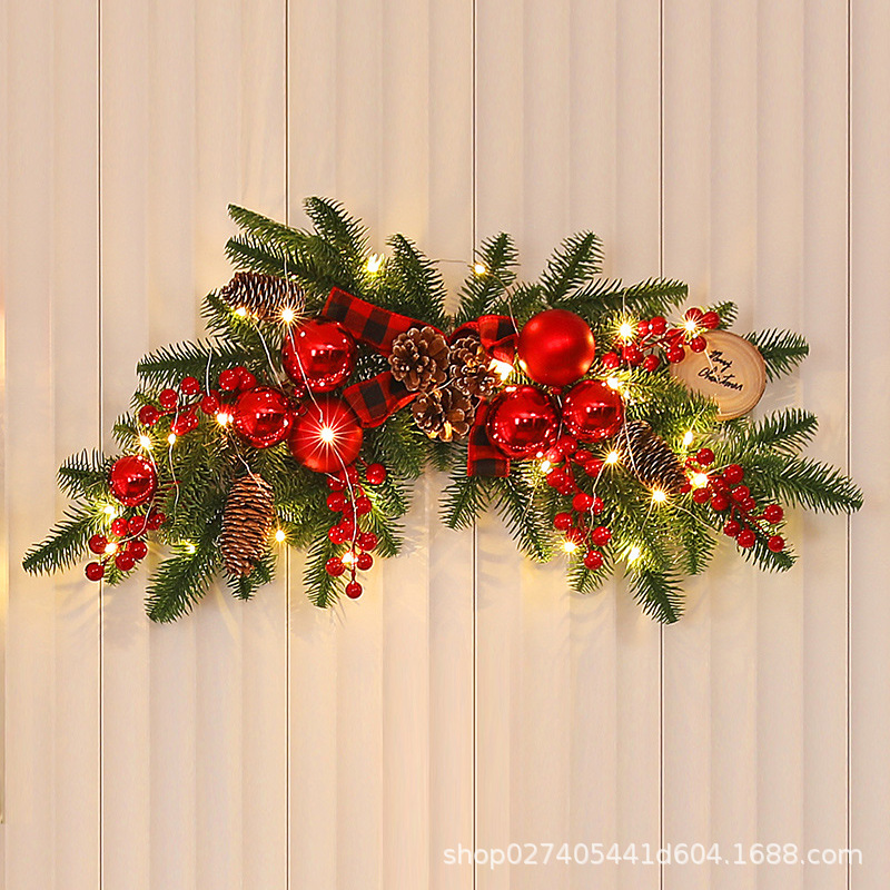 [En Stock al por mayor] Corona de Navidad decoración de Navidad árbol colgante de pared de ratán 405070cmPE cuerno Flor de Navidad