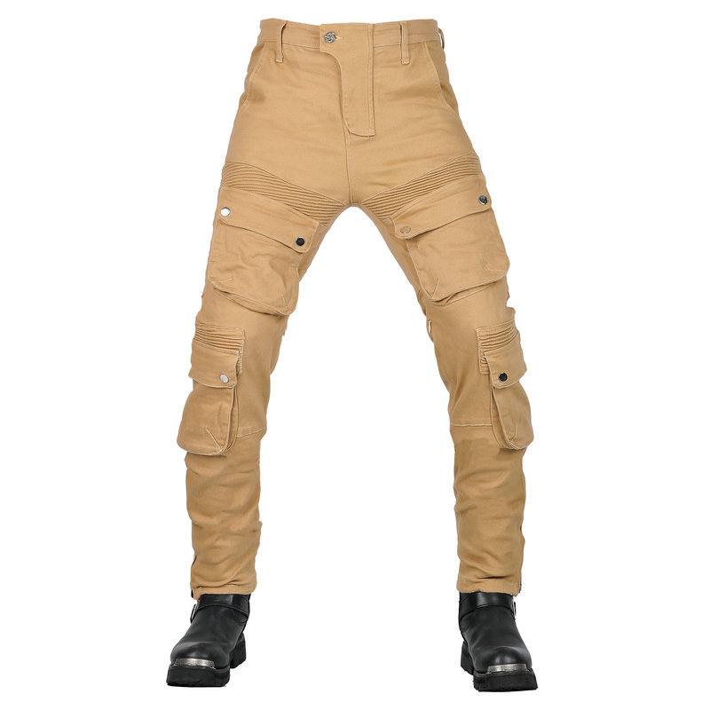 Pantalones de montar motocicleta multi-bolsa de ropa de trabajo de carreras pantalones anti-caída de los hombres casuales retro multi-funcional motocicleta pantalones de mezclilla