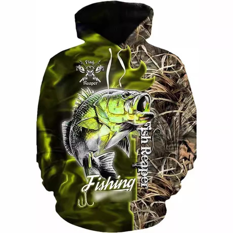 WW 2022 Korean Men's Turtleneck Hoodie 3D Deep Sea Wild Fish Digital Printing Hoodie GC Full
