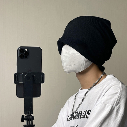 Black Hat Men's Winter Trend Bump Cap Men's Large Head Cold Hat Head Cover Knitted Hat Warm Wool Hat