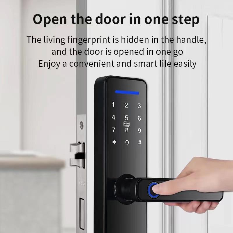 Export WiFi Indoor Tuya Tongtong App One Grip Open With Fingerprint Password Card Key Smart Door Lock_voghion.com