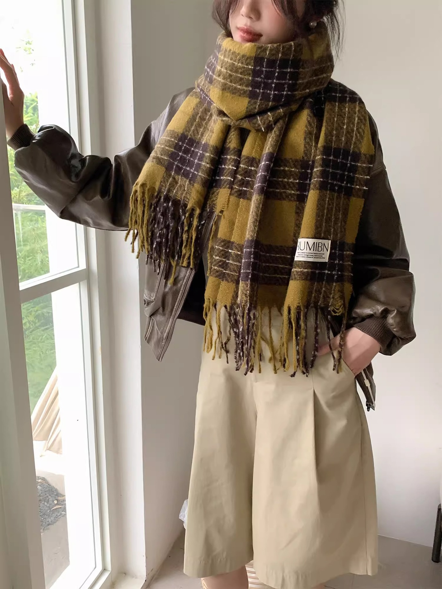 Red Checkered Scarf For Women Warm Winter Autumn Accessory_voghion.com