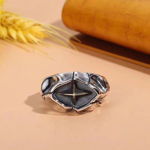 Retro personalized crack cross star men's ring old fashion punk style index finger ring men's trendy accessories