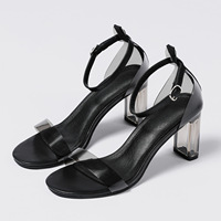 Large one-line buckled thick heel sandals in early spring of 2023, new transparent fashion single shoes for women