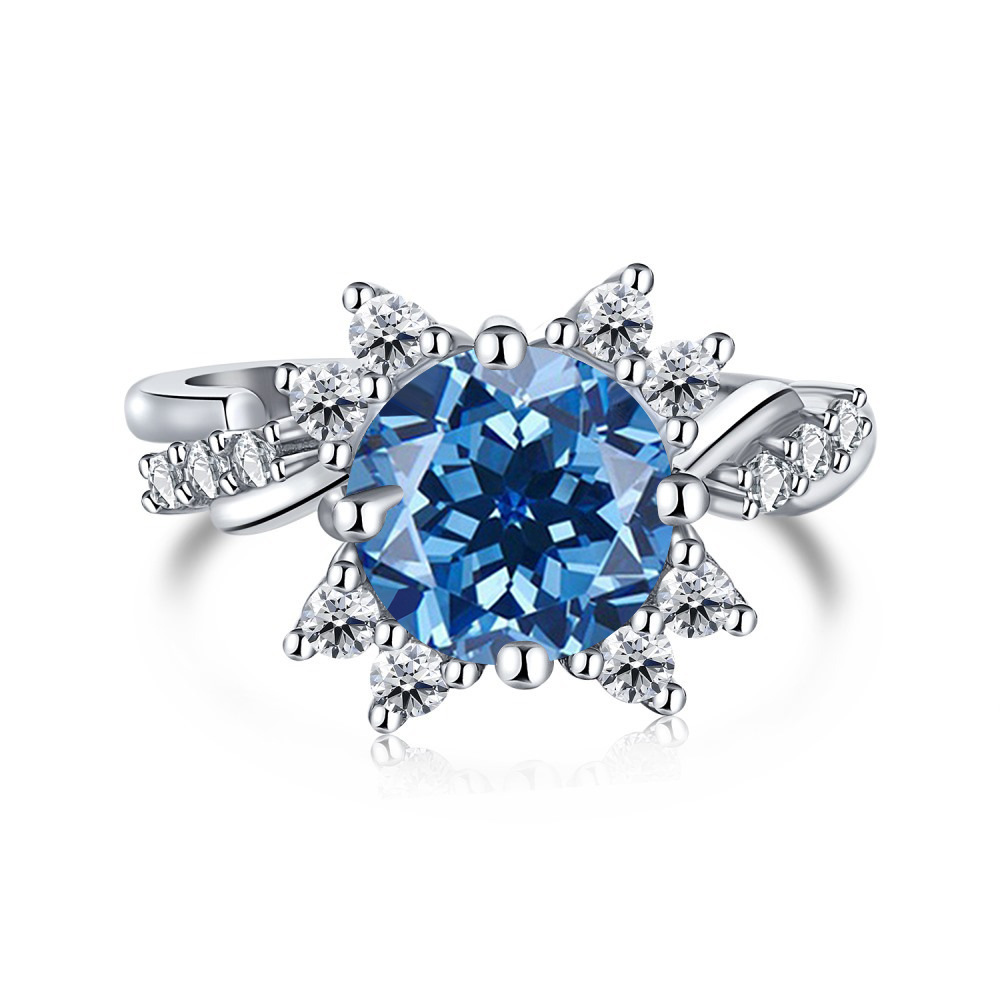 Aliexpress transfronterizo s925 anillo de plata de nieve incrustado 2 quilates anillo de piedra de mosaico de color