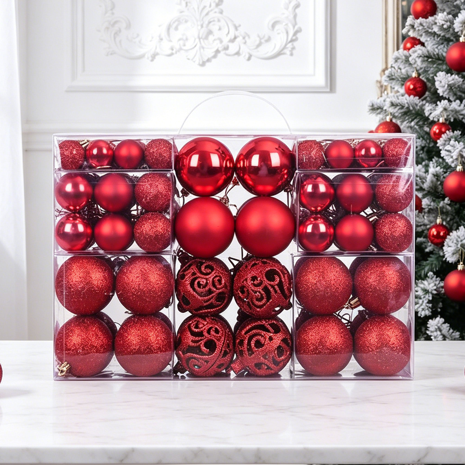 Suministros de decoración de árboles de Navidad transfronterizos 100 paquetes de bolas de plástico huecas brillantes de galvanoplastia Colgante de caja de regalo de bolas de Navidad