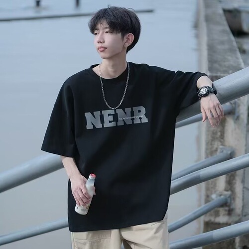 2025 Hong Kong style ins short-sleeved t-shirt men's summer new American high street fashion letter loose boys half-sleeve T-shirt 