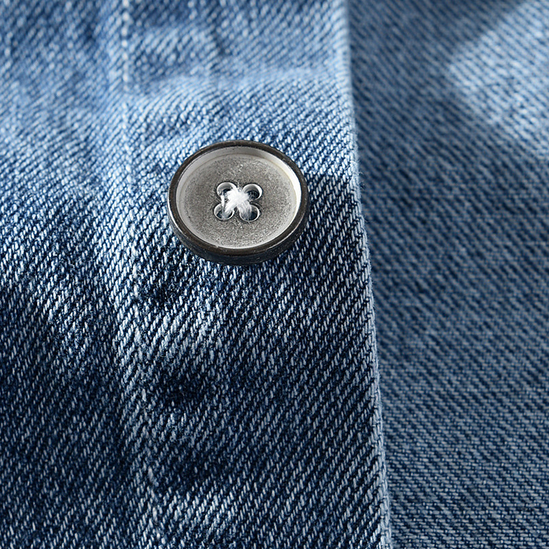 Nova moška denim srajca z bombažnim ovratnikom, ohlapna, enobarvna moška jakna z enim žepom_voghion.com