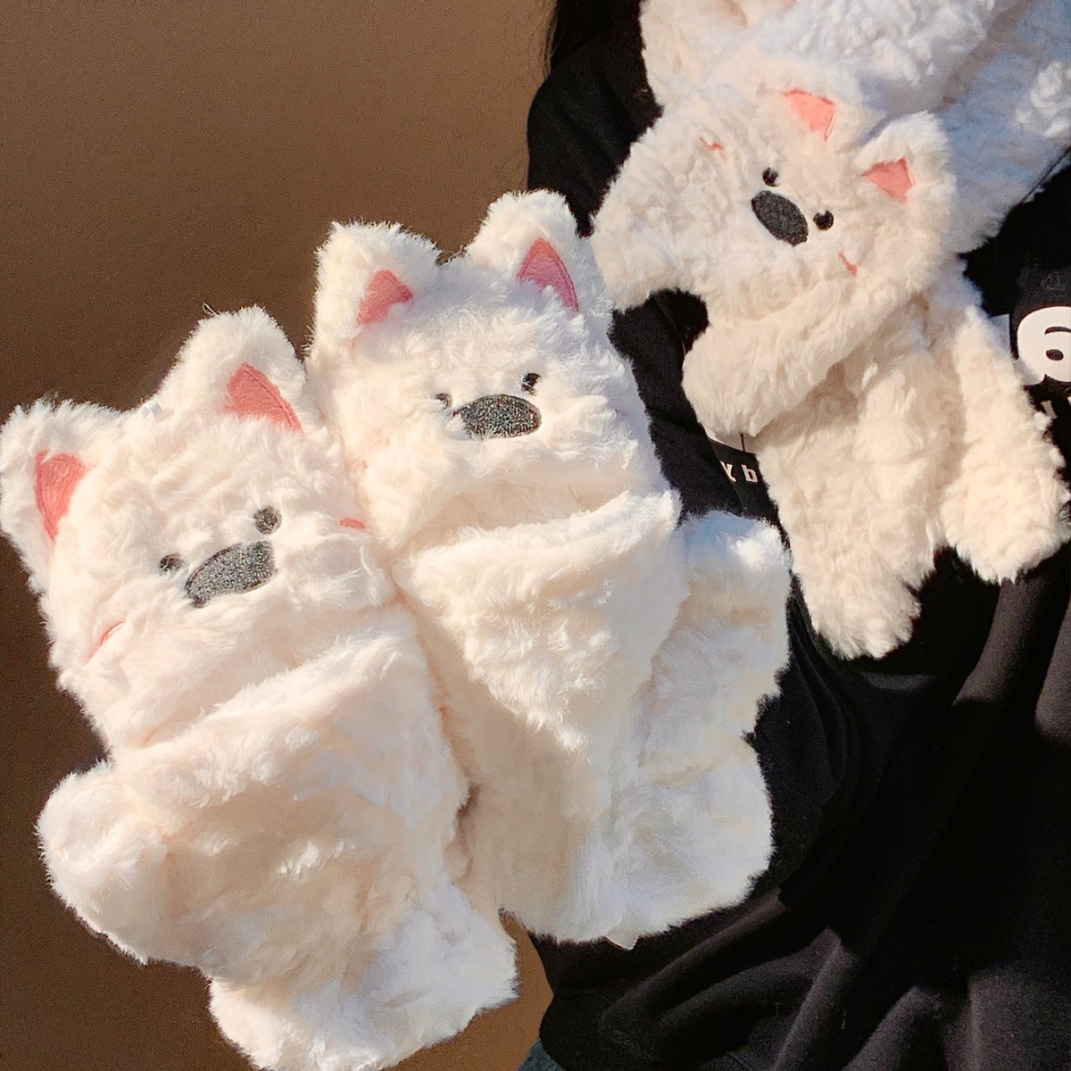 Hermoso West Highland medio dedo guantes de tapa de invierno para mujeres acelerar la escritura de los estudiantes para montar en bicicleta a prueba de viento y frío