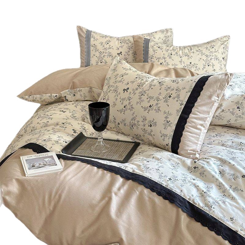 Nordic French Vintage Boho French-style Floral Four-piece Set, Pure Cotton Lace Vintage Bedding For Girls, Student Dormitory Three-piece Set_voghion.com