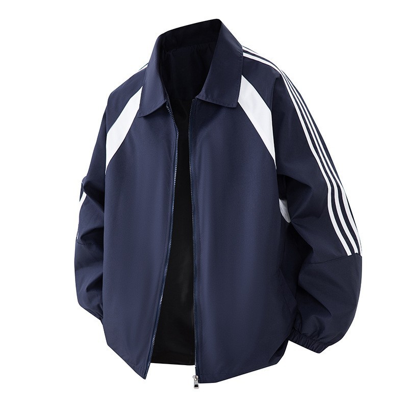 Tres chaquetas transfronterizas para hombres de estilo americano marca de moda de color contrastante empalme chaqueta casual abrigo de collar deportivo suelto primavera y otoño