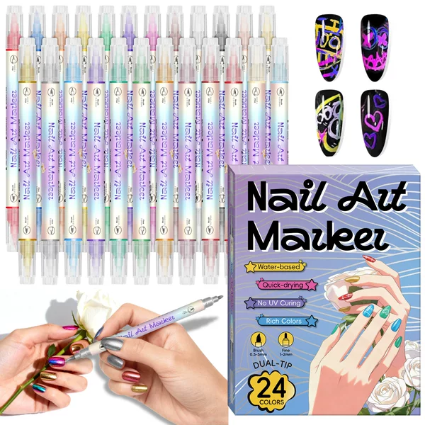 Cross-Border Popular Item: 12-Color, 24-Color 0.5mm Nail Art Pens, Color Highlighter Pens, Outline Nail Art Markers