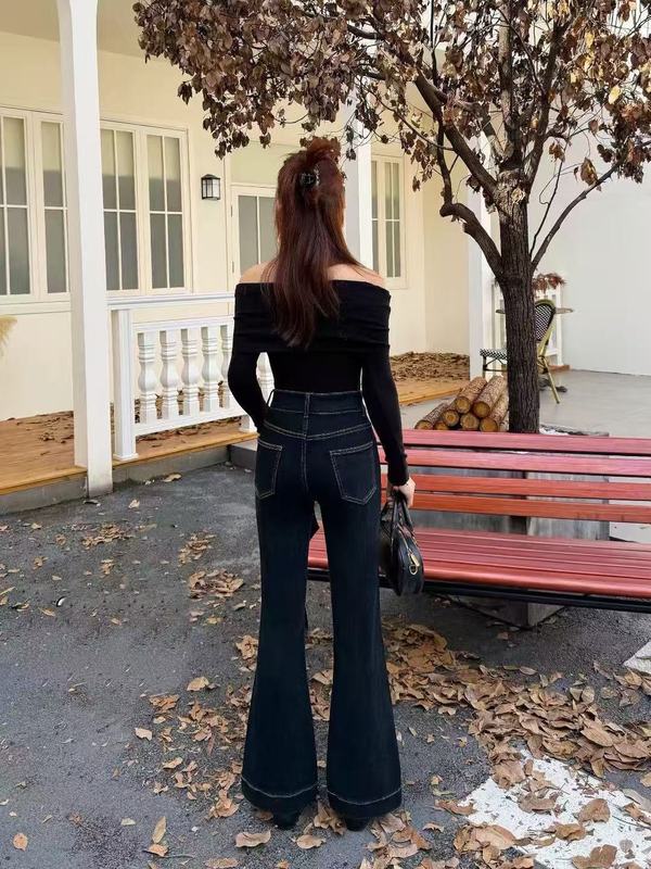 复古辣妹时尚微喇阔腿牛仔裤女高腰垂感2025秋新款宽松显瘦喇叭裤|undefined