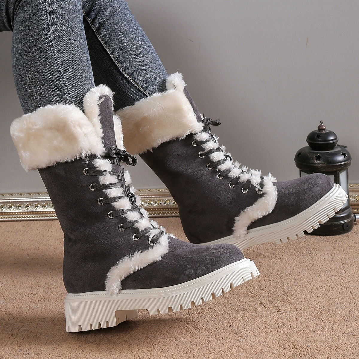 Winter non-slip keep warm boots, plus size, 2023, mid-length