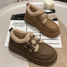 厚底勃肯鞋女加绒加厚雪地靴棉鞋新款春夏洋气毛毛网红乐福鞋