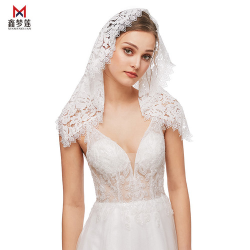 Cross-border bridal lace headscarf Muslim triangle headdress veil short gauze shawl single layer veil