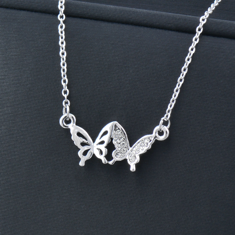 Simple Style Butterfly Titanium Steel Inlay Rhinestones Pendant Necklace 1 Piece