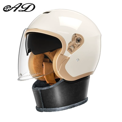 Motosiklet kaskı (dəbilqə) — All-Season Motorcycle Retro Safety Helmet - 3c-beige-scarf-style-hd-mirror-one-size-fits-all-54-60-head-circumference