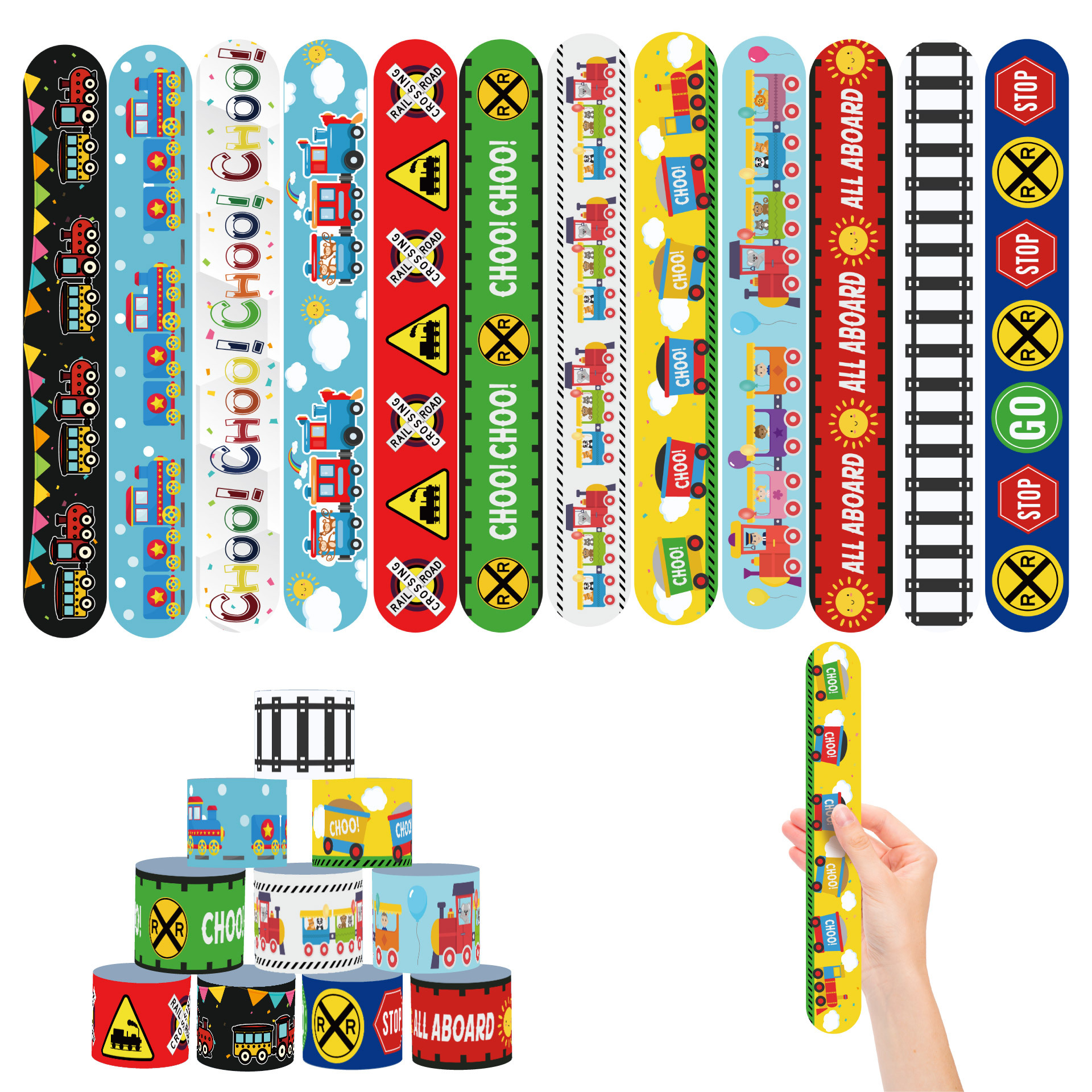 Nuevo tren transfronterizo amazónico temático anillo de goma juguete infantil pulsera de fiesta