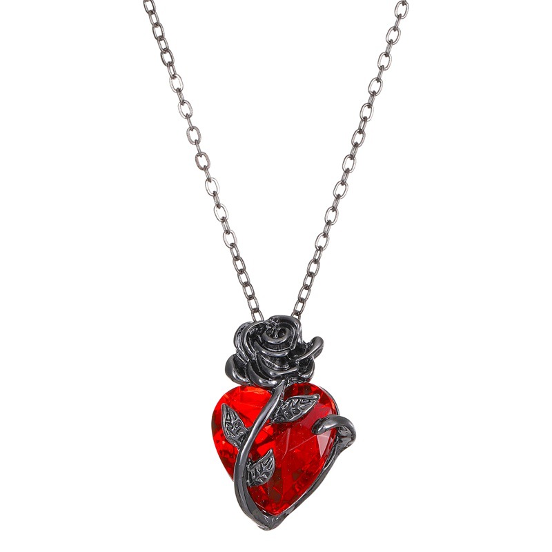 European and American Diablo Ins Love Rose Necklace Female Gothic Wrapped Flower Heart-shaped Clavicle Chain Valentine's Day Cross-border