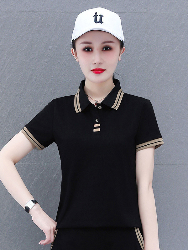 Summer New Casual T-Shirt Women's Short-Sleeved Polo Shirt Fashionable Slimming Look Running Fitness Women's Slimming Look Lapel Top