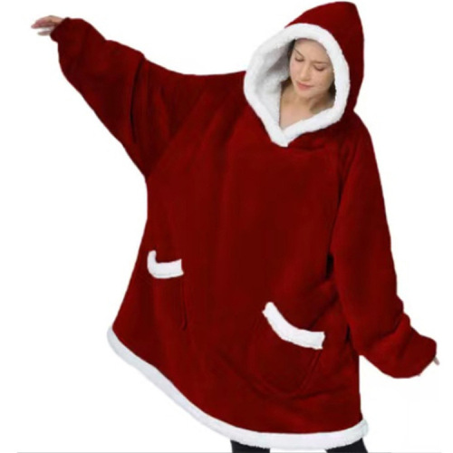 Women's Double Pockets Lazy Sleepwear Warm Coat with Lamb Wool TV Blanket Hugging Hooded Sweatshirt TV Manufacturer's Cold-Proof Clothing