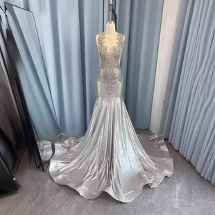 European and American Cross-border E-commerce Amazon One-piece Birthday Party Heavy Industry Diamond Dress Bridesmaid Rhinestone Dress