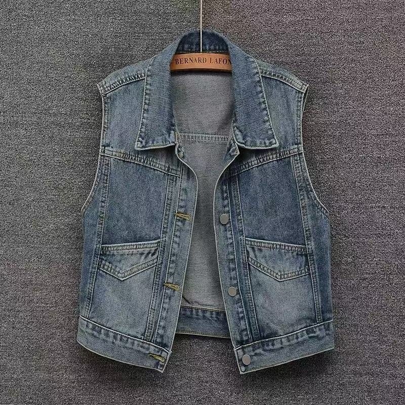 Retro Denim Vest 2025 Short Spring & Fall New Loose and Versatile Sleeveless Vest Vest Top Jacket