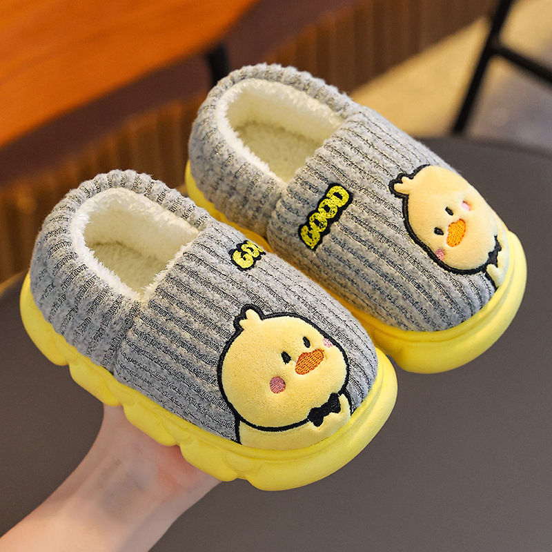 Zapatillas de algodón para niños, niños y niñas, invierno, calentamiento de pelusa de fondo grueso para padres e hijos, bolsas de tacones de algodón para niños