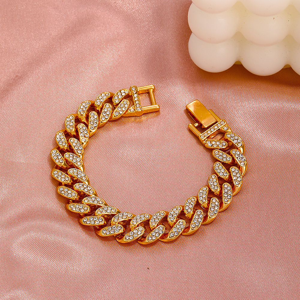41g Weight Zircon Inlay Material Bracelets Classification Anniversary, Business, Travel Occasion Alloy Material Geometric Pattern Unisex Gender Diamond Design Fashion Style White, Gold Color Fashion Geometric Zircon Alloy Chain & Link Bracelets Wholesale 9