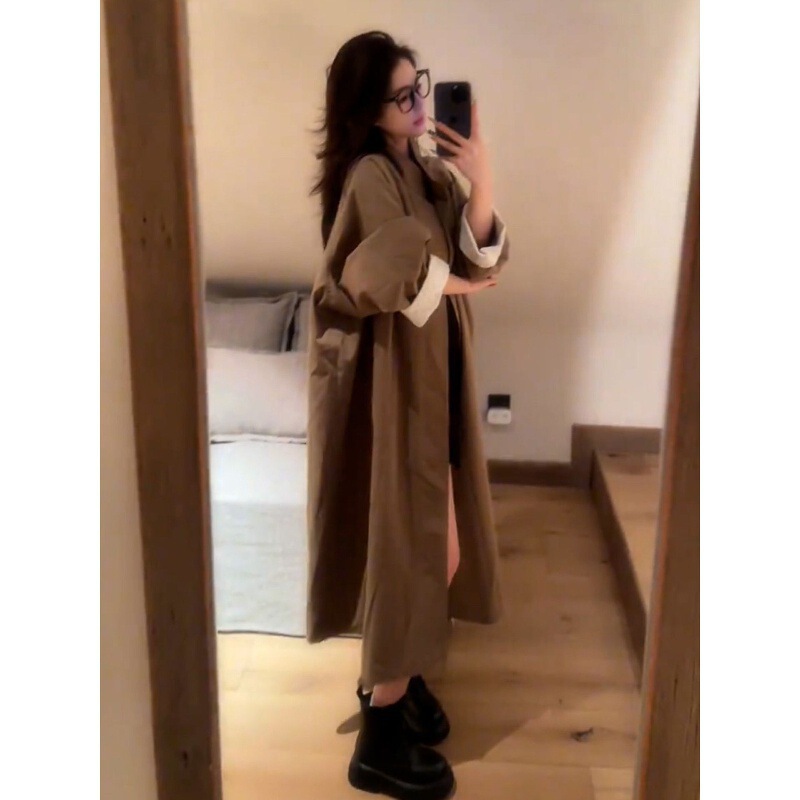 Mid-Length Brown Windbreaker Jacket for Small People 2025 Early Autum New Coat Super Nice Top Women's Winter