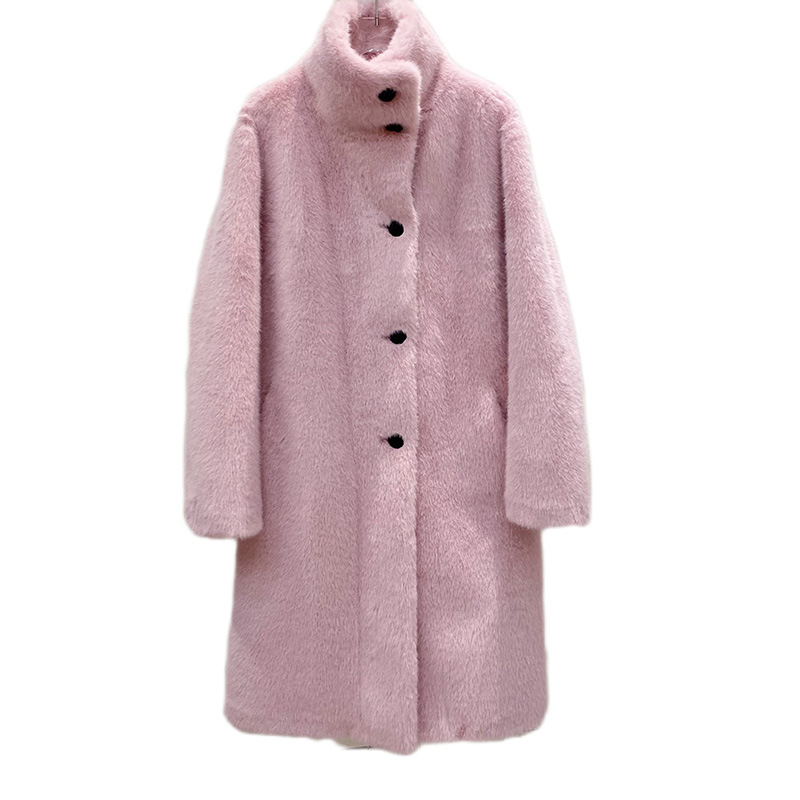 Women's Clothing mink mid length solid color stand collar multi button high end coat snow blue mink fur coat warm autumn and winter new style_voghion.com