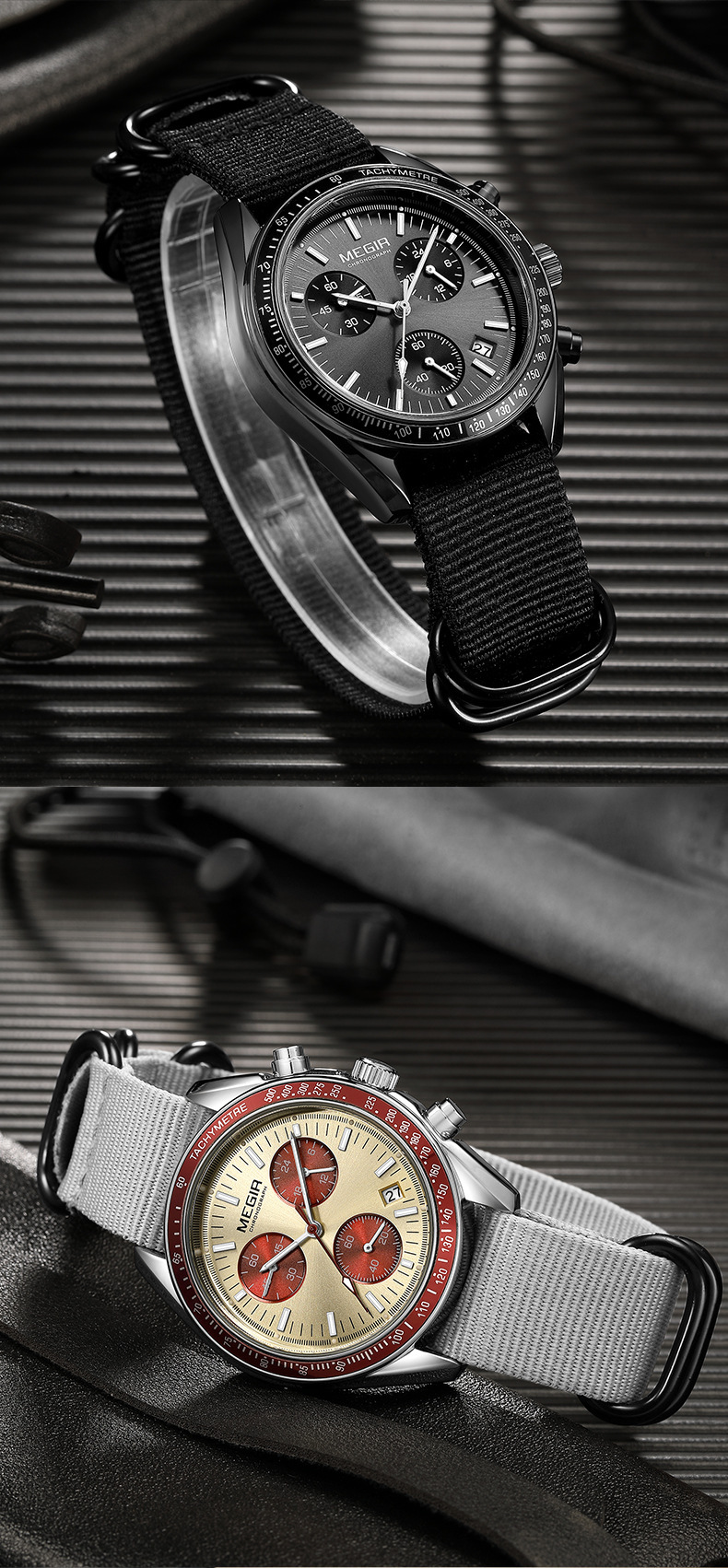 Reloj cronógrafo multifunción para hombre con correa de canvas_voghion.com