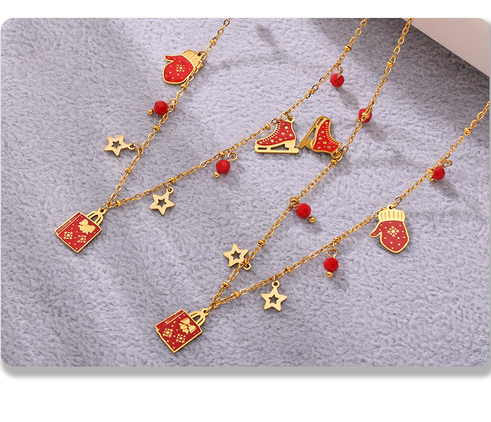 Square Christmas Enamel Pendant Necklace And Bracelet Jewellery Set_voghion.com
