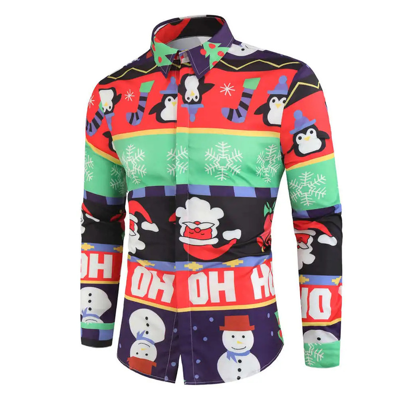 AliExpress Hot Selling Fun Santa Men's 3D Digital Print Men's New Fashion Casual Cardigan Shirt