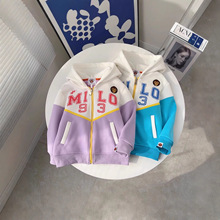 童装休闲潮牌25冬季新款儿童加绒93拼色拉链衫连帽外套D006男女童