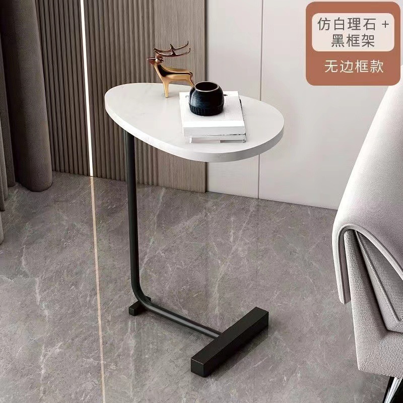 [T자형 테이블 플랫 모델] 흰색 대리석 + 검정색 프레임