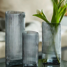 创意现代家居网红客厅摆件干花水培植物透明竖条纹三角形玻璃花瓶