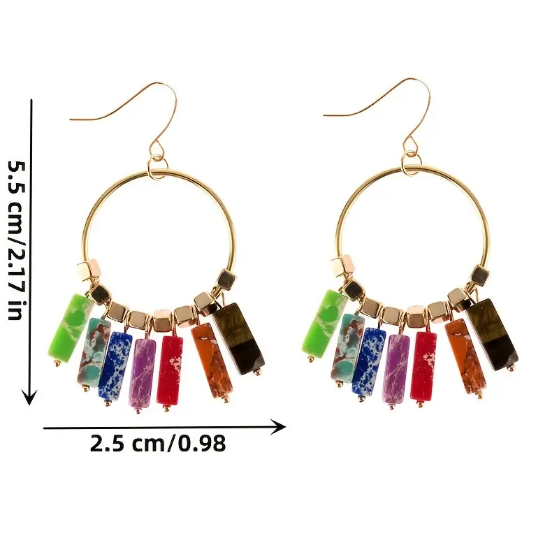 Plating Design Cross-border Hot Selling Natural Stone Earrings Stylish Good Texture Colorful Emperor Stone Cuboid Colorful Pendant Earrings