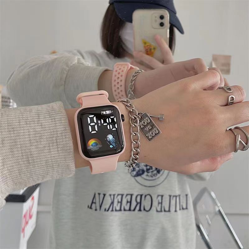 New LED electronic watch C1-7 rainbow spaceman Square  Sport Student children LED electronic watch_voghion.com