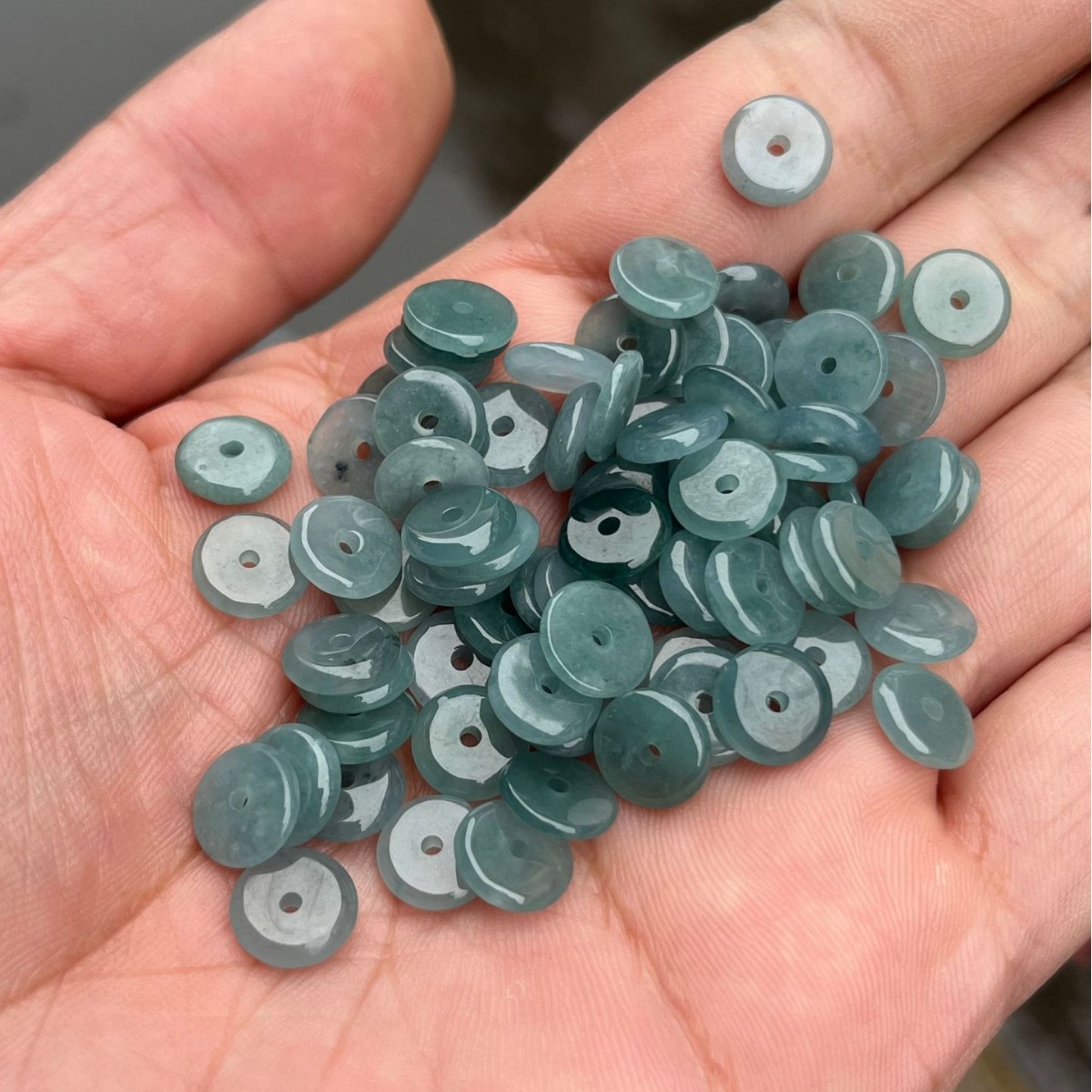 A貨翡翠藍水平安扣隔片散珠子串珠飾品配飾配件半成品DIY吊墜材料