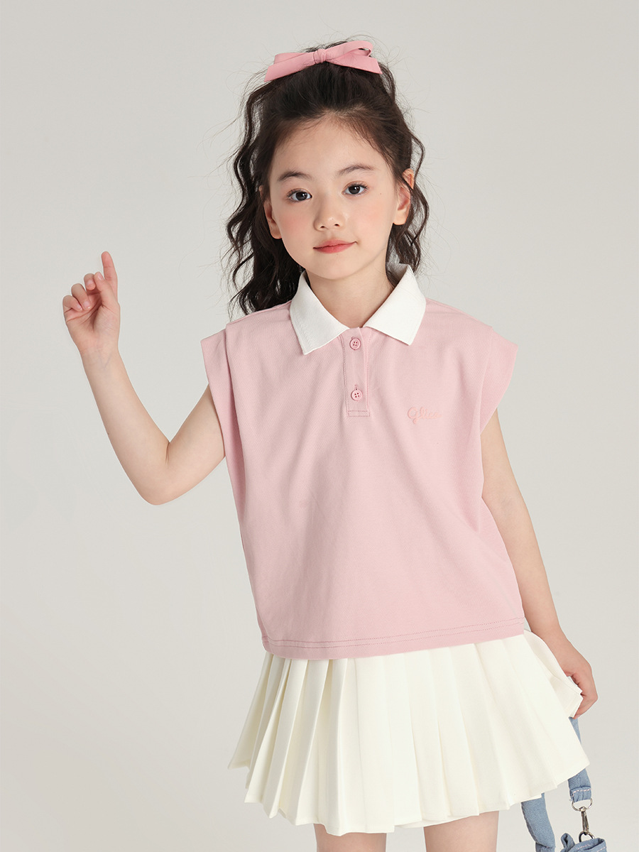 2025年新作 カジュアルでトレンディな女の子用半袖Tシャツ 可愛いポロシャツ 立体発泡プリント 子供用Tシャツ