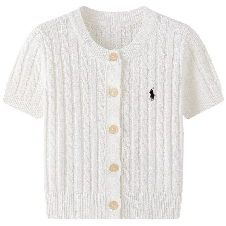 Polo Ralph Lauren Summer Women's Simple Fashion Embroidered Pony Logo Round Neck Short-Sleeve Cardigan High Quality