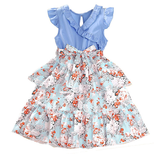 Children's Summer 2024 New Floral Edge Sleeveless Dress for Girls - Little Princess Skirt with Lace Detail