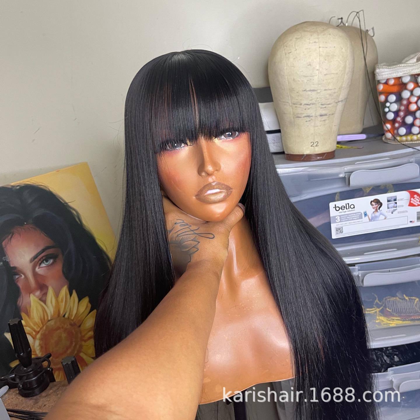 Peluca recta con Bang Pelo recto Peluca cubierta de la cabeza sin mecanismo de encaje cubierta del pelo Peluca natural