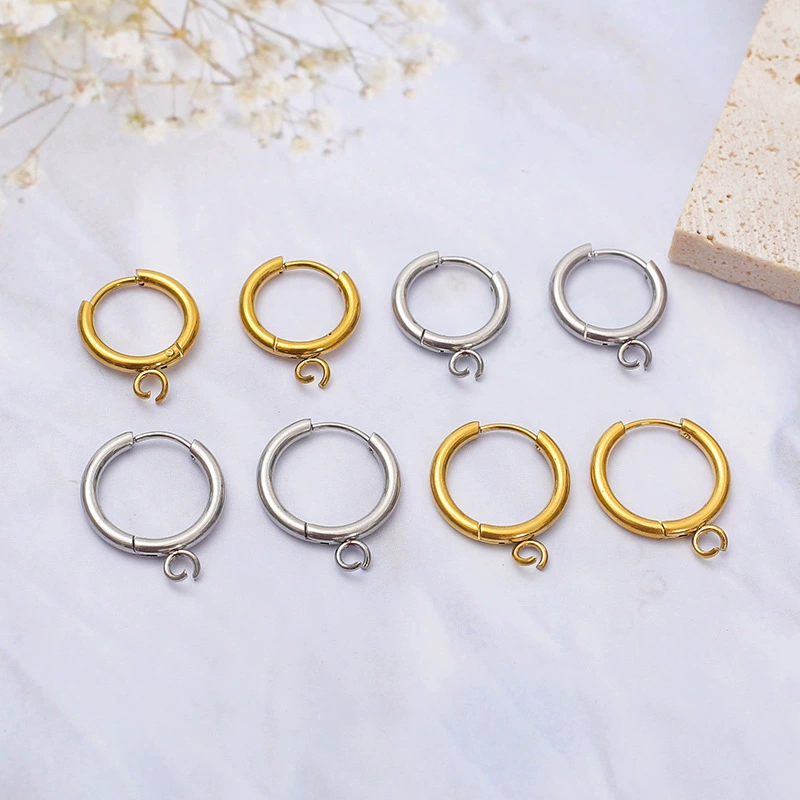 Серьги-кольца DIY в минималистичном стиле из нержавеющей стали с простым дизайном, с покрытием из настоящего золота методом горячего напыления, сварные, из титановой стали, с застежками-клипсами и шпильками.