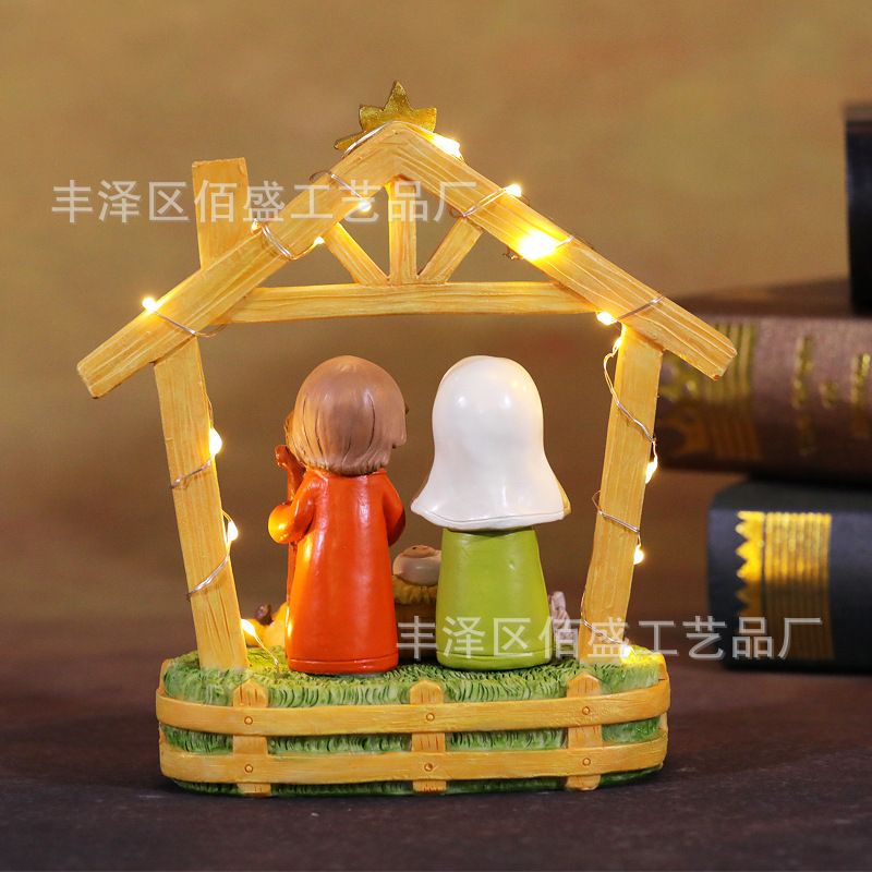 Nacimiento de dibujos animados transfronterizos decoraciones de pesebre creativos regalos de Navidad atmósfera lámpara decoración de resina artesanía
