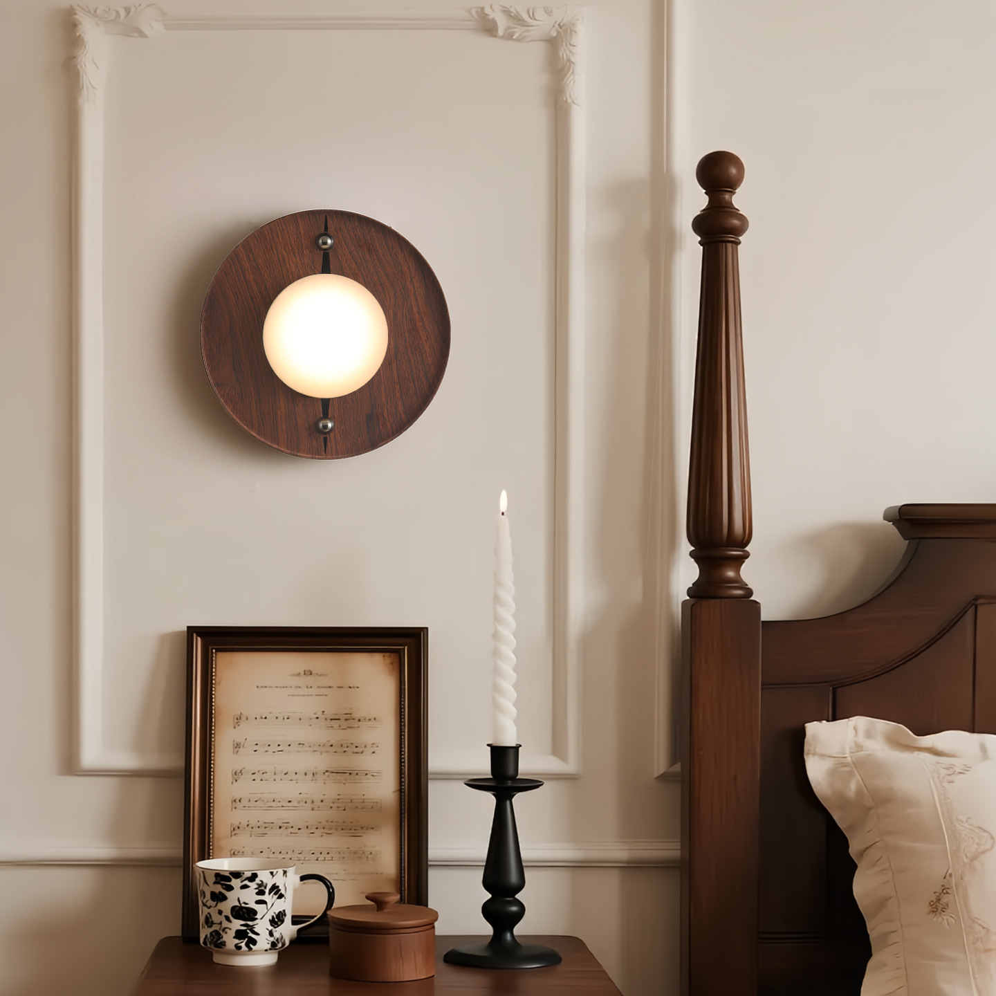 Lámpara de pared de la cabecera de la cama medieval francesa dormitorio estudio residencial retro lámpara de decoración pasillo pasillo lámpara de pared de fondo 117L